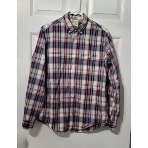 J.Crew Plaid Button Down Shirt Size Medium Long Sleeve Classic Fit Burgandy/Blue